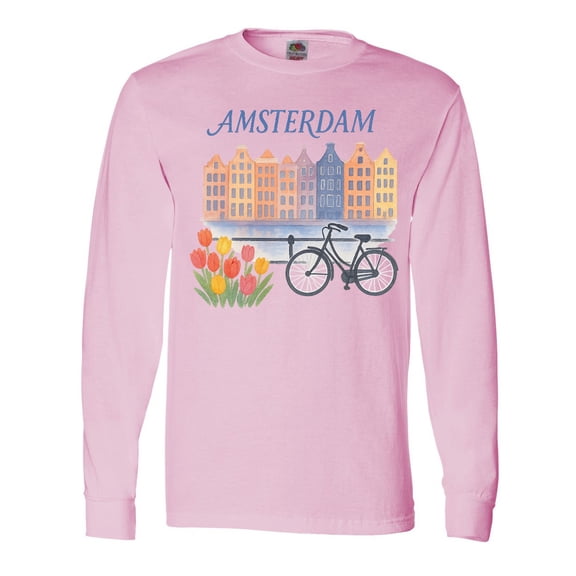Inktastic Amsterdam Cityscape with Bicycle and Tulips Long Sleeve T-Shirt