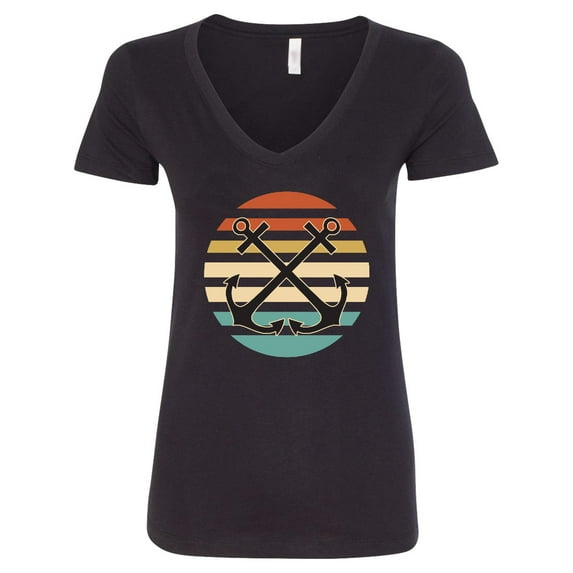 Inktastic Anchor Nautical Sailing Sunset Women's V-Neck T-Shirt