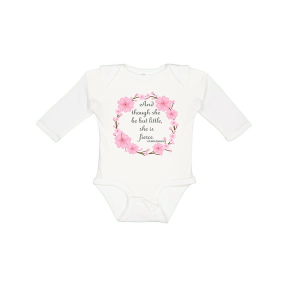Inktastic And Though She Be but Little She is Fierce Girls Long Sleeve Baby Bodysuit