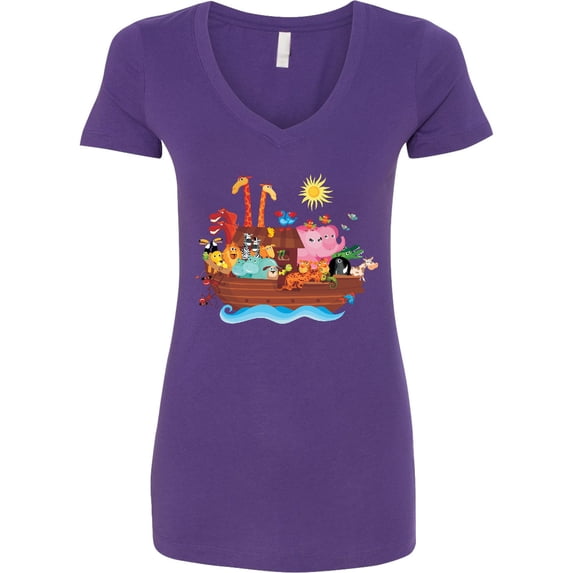 Inktastic Animal Ark Bible Story Christian Women's V-Neck T-Shirt