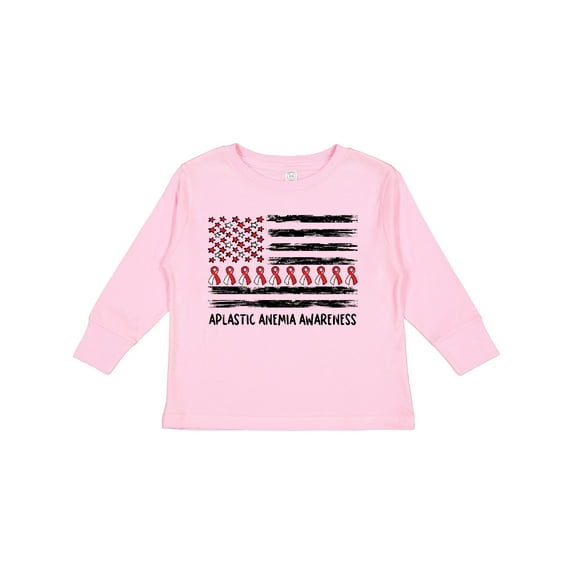 Inktastic Aplastic Anemia Awareness Red and White Ribbons and Flag Boys or Girls Long Sleeve Toddler T-Shirt