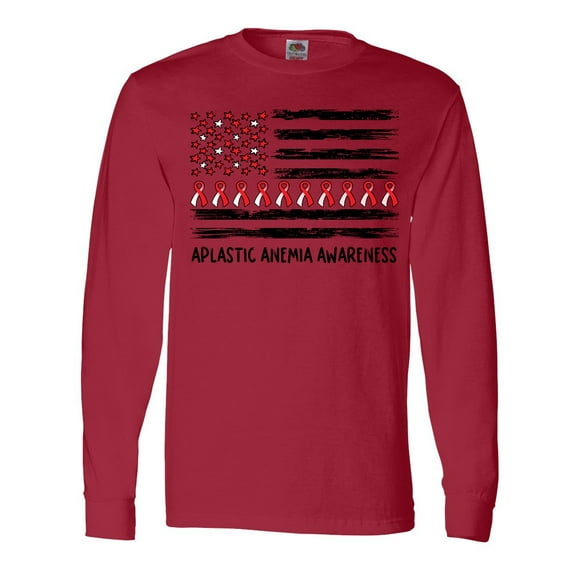 Inktastic Aplastic Anemia Awareness Red and White Ribbons and Flag Long Sleeve T-Shirt
