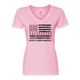 thumbnail image 1 of Inktastic Aplastic Anemia Awareness Red and White Ribbons and Flag Women's V-Neck T-Shirt, 1 of 5