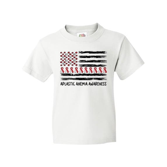 Inktastic Aplastic Anemia Awareness Red and White Ribbons and Flag Youth T-Shirt