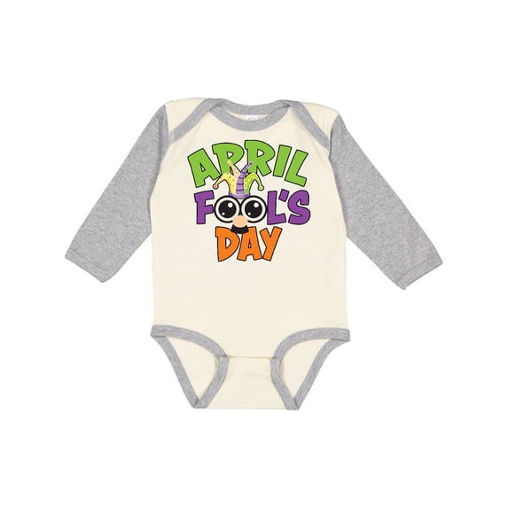 Inktastic April Fools Day with Funny Face Replacing O Boys or Girls Long Sleeve Baby Bodysuit