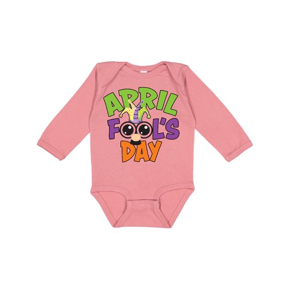 Inktastic April Fools Day with Funny Face Replacing O Boys or Girls Long Sleeve Baby Bodysuit