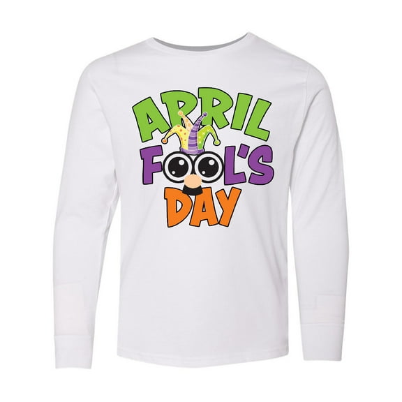 Inktastic April Fools Day with Funny Face Replacing O Long Sleeve Youth T-Shirt