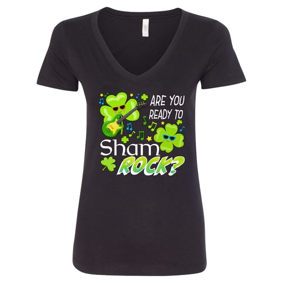 Inktastic Are You Ready to Shamrock? Fun St. Patrick's Day Women's V-Neck T-Shirt