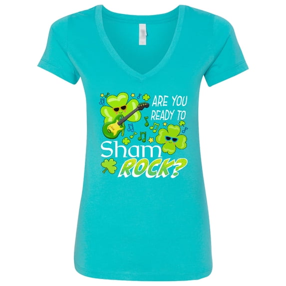 Inktastic Are You Ready to Shamrock? Fun St. Patrick's Day Women's V-Neck T-Shirt