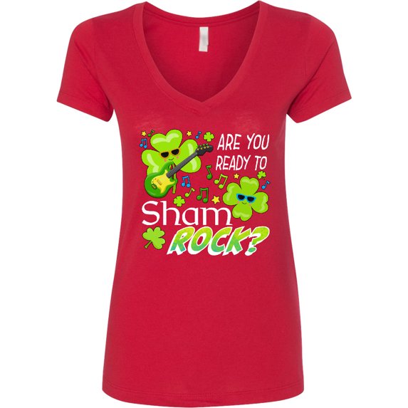 Inktastic Are You Ready to Shamrock? Fun St. Patrick's Day Women's V-Neck T-Shirt