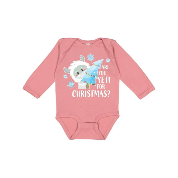 Inktastic Are You Yeti For Christmas with Yeti Holding Christmas Tree Boys or Girls Long Sleeve Baby Bodysuit