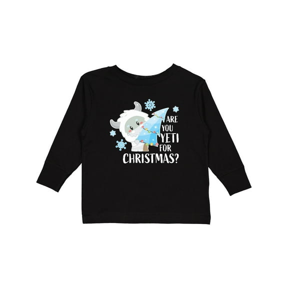 Inktastic Are You Yeti for Christmas with Yeti Holding Christmas Tree Boys or Girls Long Sleeve Toddler T-Shirt
