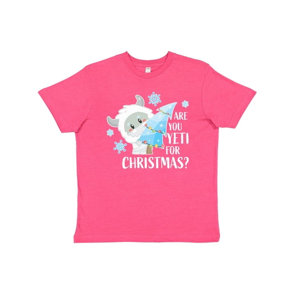 Inktastic Are You Yeti for Christmas with Yeti Holding Christmas Tree Youth T-Shirt