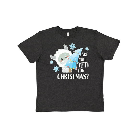 Inktastic Are You Yeti for Christmas with Yeti Holding Christmas Tree Youth T-Shirt