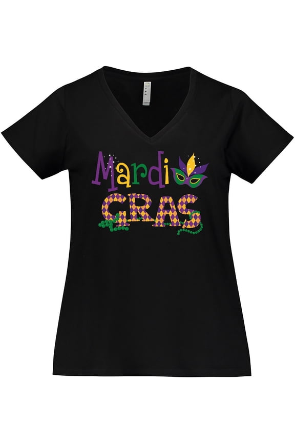 Argyle Mardi Gras Women's Plus Size V-Neck T-Shirt