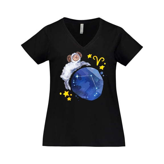 Inktastic Aries Constellation Zodiac Sign Illustration Women's Plus Size V-Neck T-Shirt