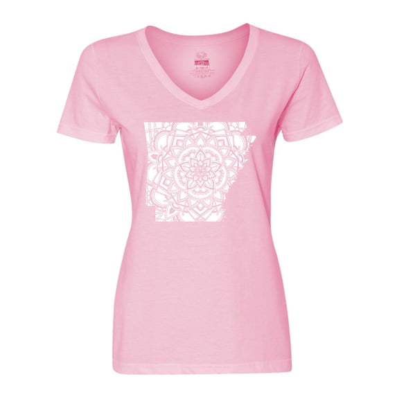 Inktastic Arkansas Silhouette Mandala Women's V-Neck T-Shirt