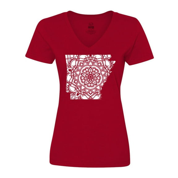 Inktastic Arkansas Silhouette Mandala Women's V-Neck T-Shirt