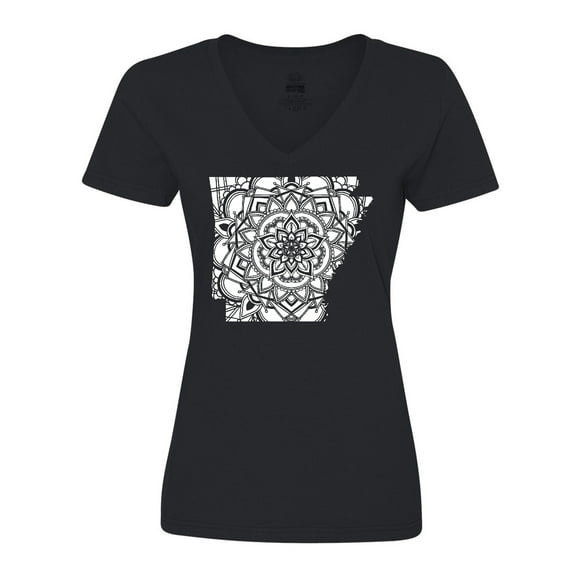 Inktastic Arkansas Silhouette Mandala Women's V-Neck T-Shirt