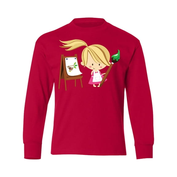 Inktastic Artist Girl with Easel Long Sleeve Youth T-Shirt