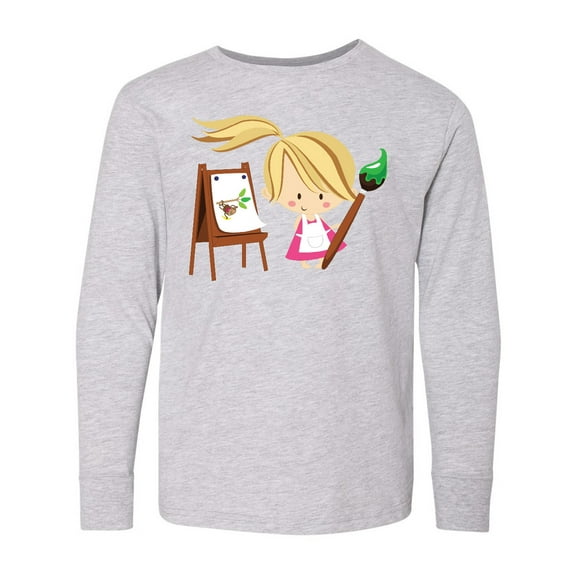 Inktastic Artist Girl with Easel Long Sleeve Youth T-Shirt