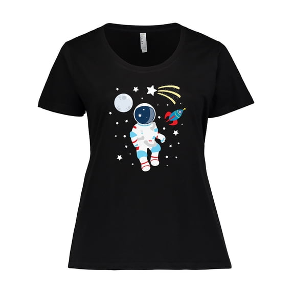 Inktastic Astronaut The Moon Spaceship and Shooting Star Women's Plus Size T-Shirt