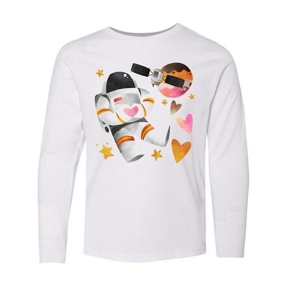 Inktastic Astronaut Valentine Outer Space Hearts Long Sleeve Youth T-Shirt