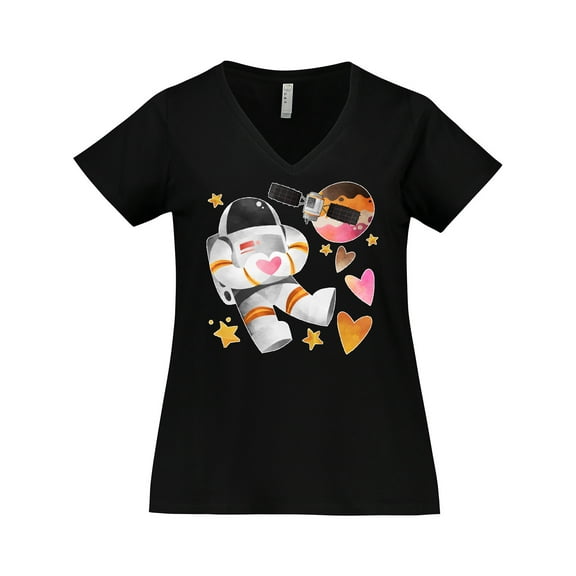Inktastic Astronaut Valentine Outer Space Hearts Women's Plus Size V-Neck T-Shirt
