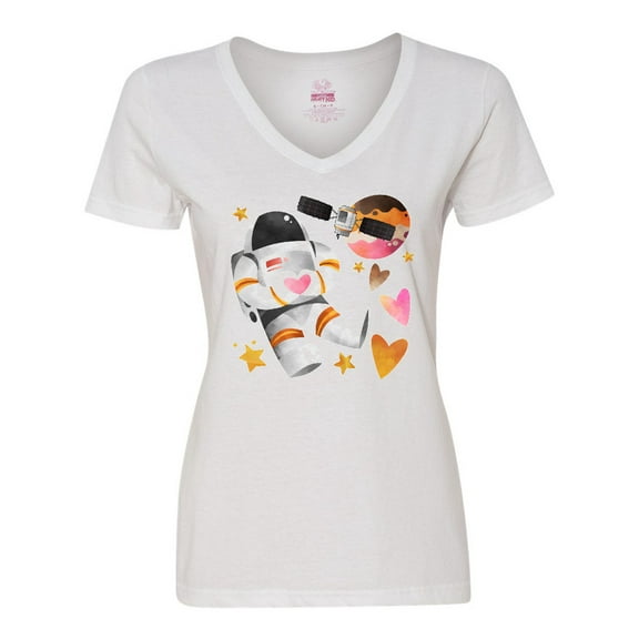 Inktastic Astronaut Valentine Outer Space Hearts Women's V-Neck T-Shirt