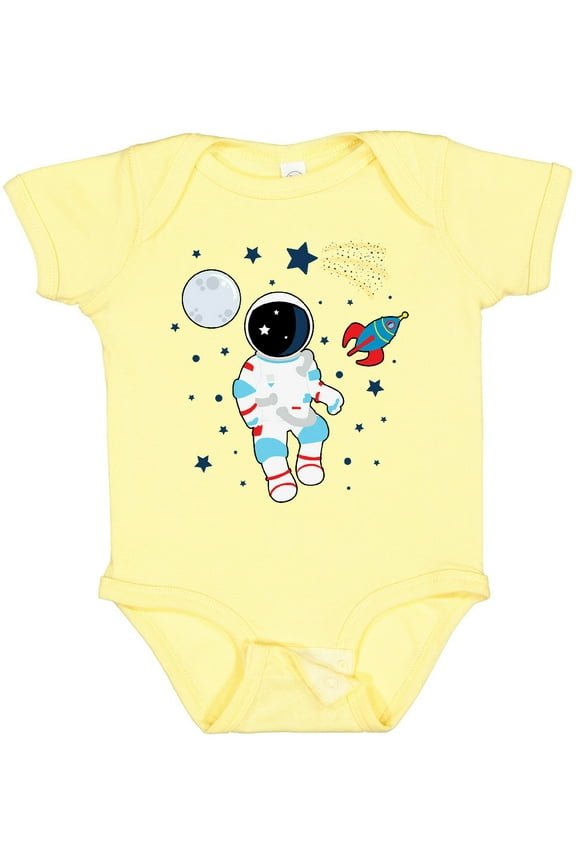 Astronaut the Moon Spaceship and Shooting Star for Light Colors Boys or Girls Baby Bodysuit