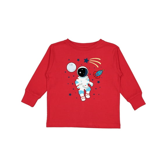 Inktastic Astronaut the Moon Spaceship and Shooting Star for Light Colors Boys or Girls Long Sleeve Toddler T-Shirt