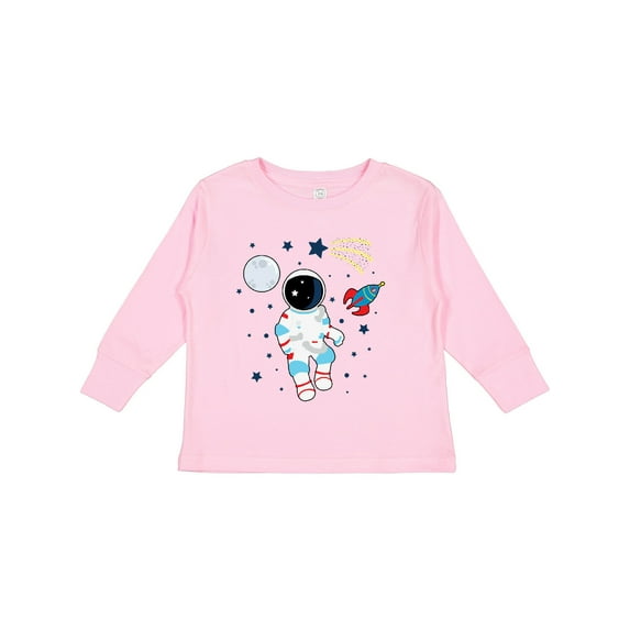 Inktastic Astronaut the Moon Spaceship and Shooting Star for Light Colors Boys or Girls Long Sleeve Toddler T-Shirt