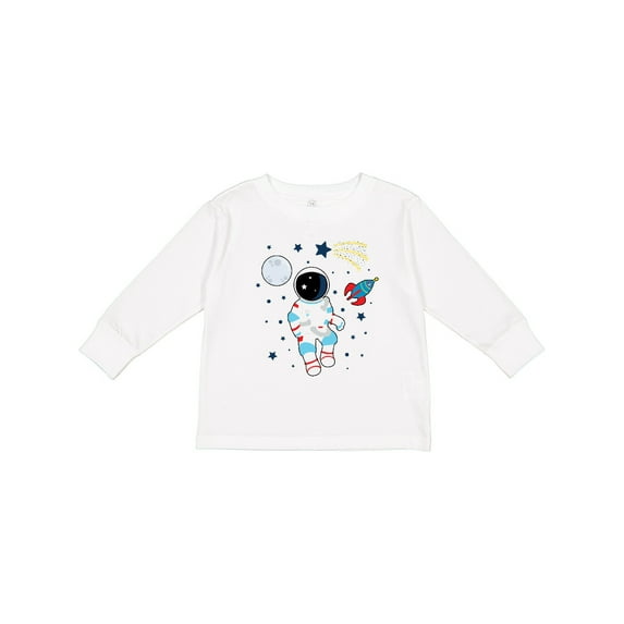 Inktastic Astronaut the Moon Spaceship and Shooting Star for Light Colors Boys or Girls Long Sleeve Toddler T-Shirt