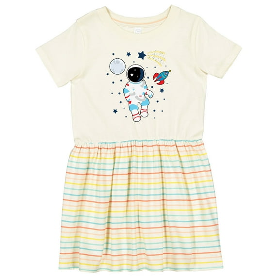 Inktastic Astronaut the Moon Spaceship and Shooting Star for Light Colors Girls Toddler Dress