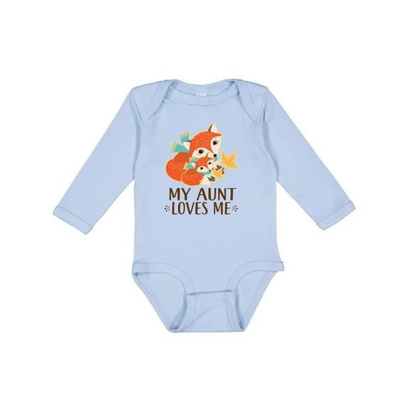 Inktastic Aunt Loves Me Woodland Fox Boys or Girls Long Sleeve Baby Bodysuit