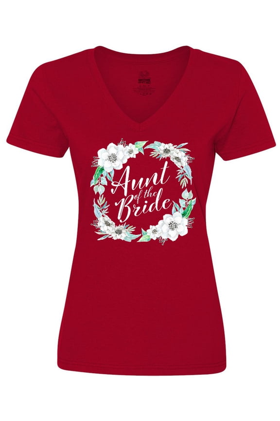 Aunt of the Bride with White Flower Wreath Women's V-Neck T-Shirt