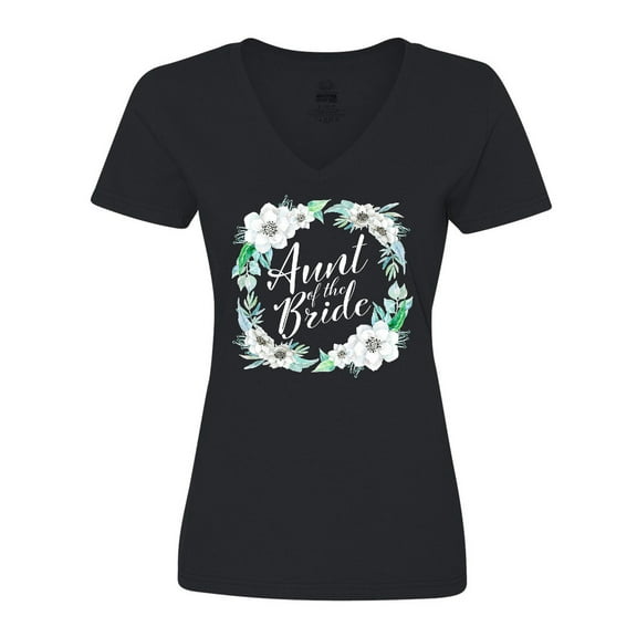 Inktastic Aunt of the Bride with White Flower Wreath Women's V-Neck T-Shirt