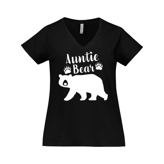 Inktastic Auntie Bear in White Women's Plus Size V-Neck T-Shirt