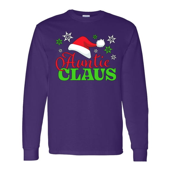 Inktastic Auntie Claus with Christmas Santa Hat and Snowflakes Long Sleeve T-Shirt