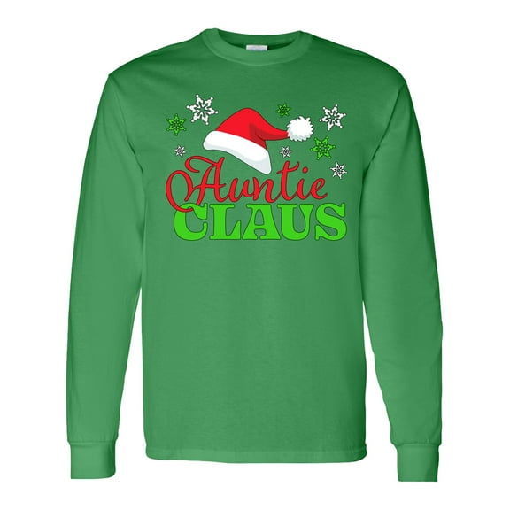 Inktastic Auntie Claus with Christmas Santa Hat and Snowflakes Long Sleeve T-Shirt