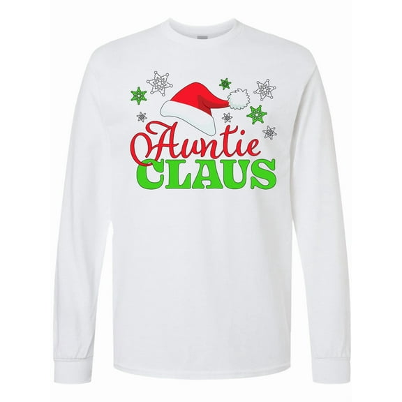 Inktastic Auntie Claus with Christmas Santa Hat and Snowflakes Long Sleeve T-Shirt