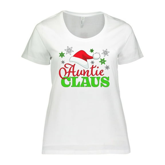 Inktastic Auntie Claus with Christmas Santa Hat and Snowflakes Women's Plus Size T-Shirt