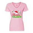 thumbnail image 1 of Inktastic Auntie Claus with Christmas Santa Hat and Snowflakes Women's V-Neck T-Shirt, 1 of 5