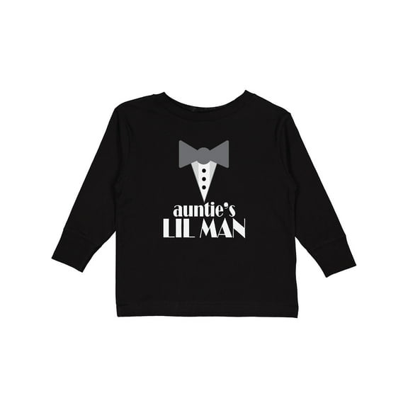Inktastic Auntie Lil Man Tuxedo Front Boys Long Sleeve Toddler T-Shirt