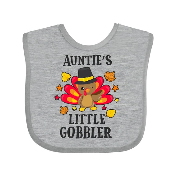Inktastic Auntie's Little Gobbler with Turkey and Leaves Boys or Girls Baby Bib
