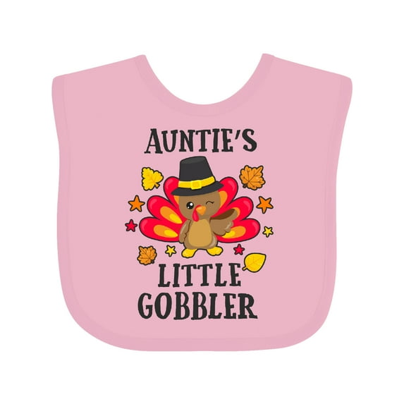 Inktastic Auntie's Little Gobbler with Turkey and Leaves Boys or Girls Baby Bib