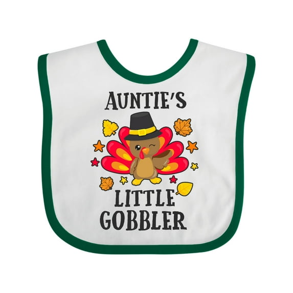 Inktastic Auntie's Little Gobbler with Turkey and Leaves Boys or Girls Baby Bib