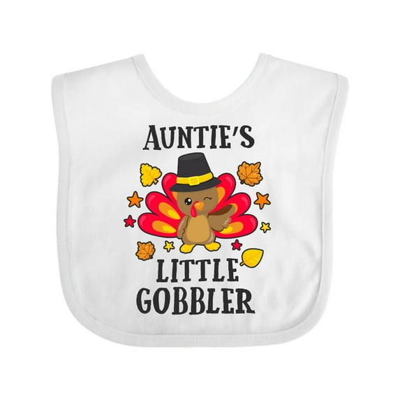 Inktastic Auntie's Little Gobbler with Turkey and Leaves Boys or Girls Baby Bib