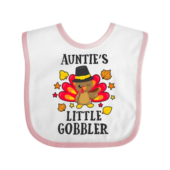 Inktastic Auntie's Little Gobbler with Turkey and Leaves Boys or Girls Baby Bib