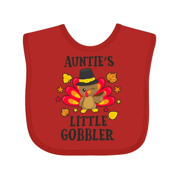Inktastic Auntie's Little Gobbler with Turkey and Leaves Boys or Girls Baby Bib